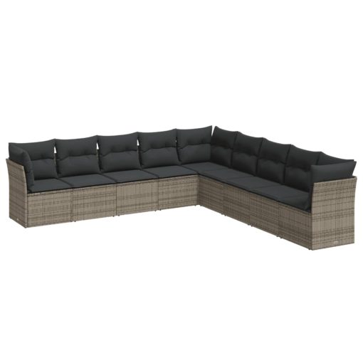 9-dijelni set vrtnih sofa od poliratana s jastucima sivi
