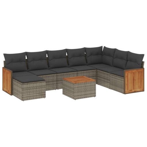 9-dijelni set vrtnih sofa od poliratana s jastucima sivi
