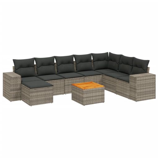 9-dijelni set vrtnih sofa od poliratana s jastucima sivi