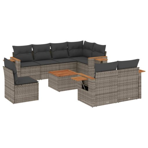 9-dijelni set vrtnih sofa od poliratana s jastucima sivi