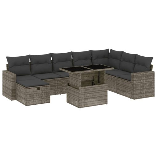 9-dijelni set vrtnih sofa od poliratana s jastucima sivi