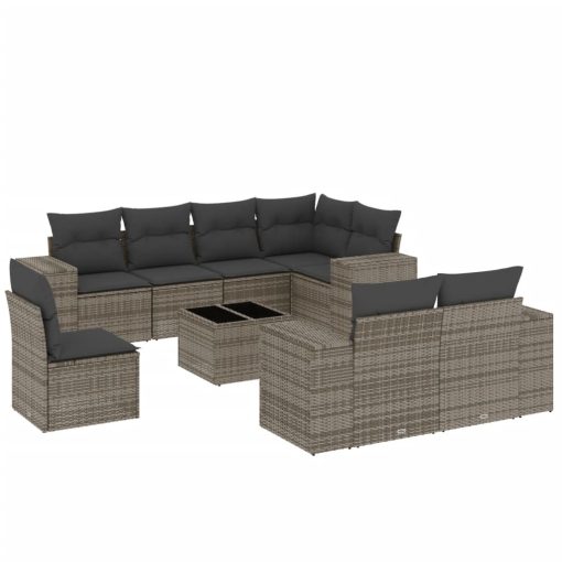 9-dijelni set vrtnih sofa od poliratana s jastucima sivi