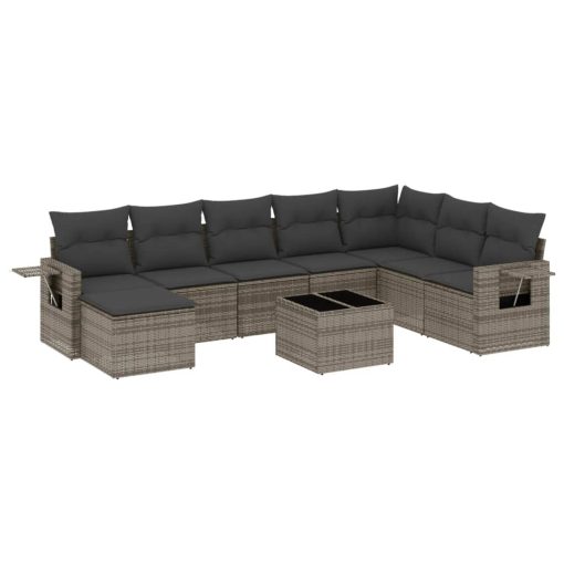 9-dijelni set vrtnih sofa od poliratana s jastucima sivi