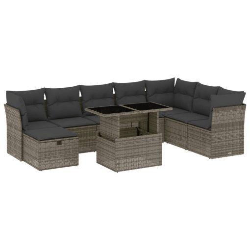 9-dijelni set vrtnih sofa od poliratana s jastucima sivi