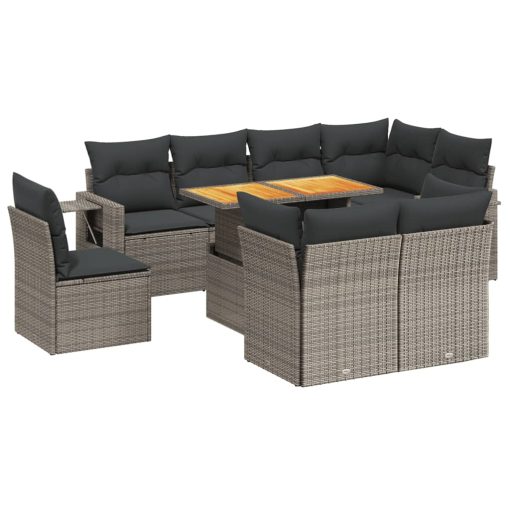 9-dijelni set vrtnih sofa od poliratana s jastucima sivi