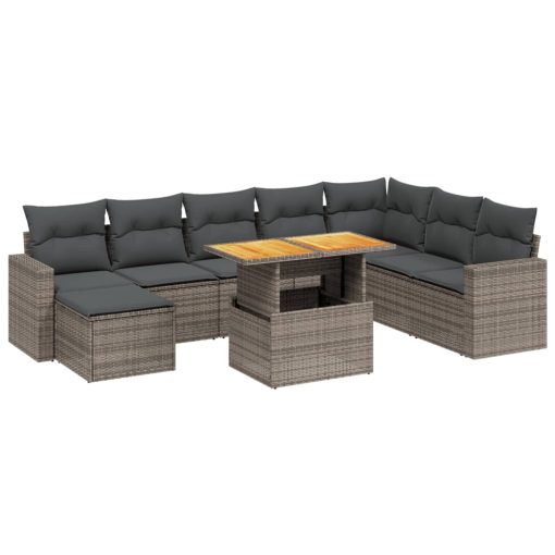 9-dijelni set vrtnih sofa od poliratana s jastucima sivi