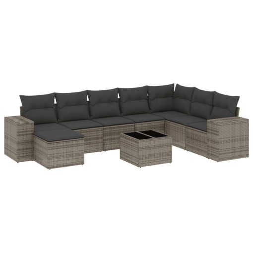 9-dijelni set vrtnih sofa od poliratana s jastucima sivi