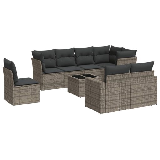 9-dijelni set vrtnih sofa od poliratana s jastucima sivi