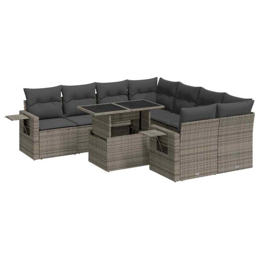9-dijelni set vrtnih sofa od poliratana s jastucima sivi