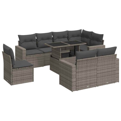 9-dijelni set vrtnih sofa od poliratana s jastucima sivi