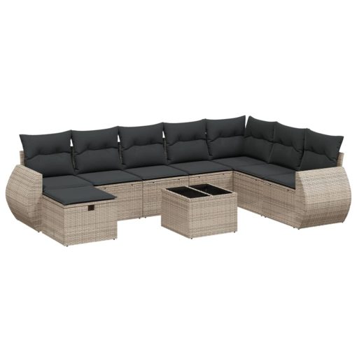 9-dijelni set vrtnih sofa od poliratana s jastucima sivi