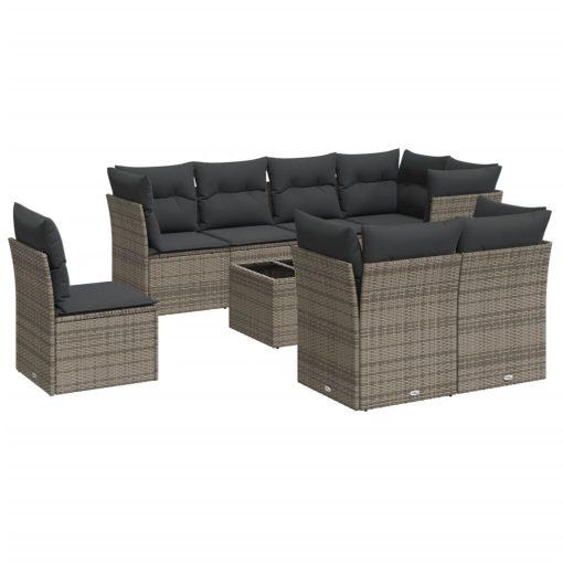 9-dijelni set vrtnih sofa od poliratana s jastucima sivi