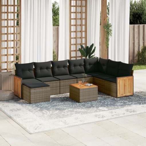 9-dijelni set vrtnih sofa od poliratana s jastucima sivi