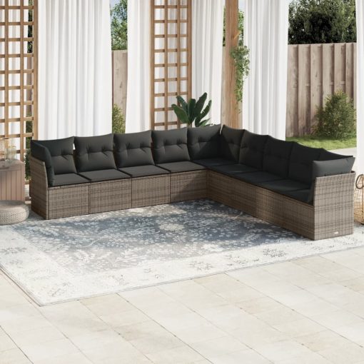 9-dijelni set vrtnih sofa od poliratana s jastucima sivi