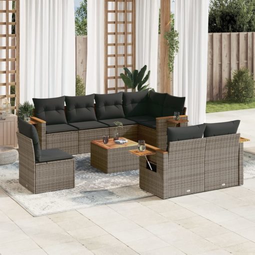 9-dijelni set vrtnih sofa od poliratana s jastucima sivi