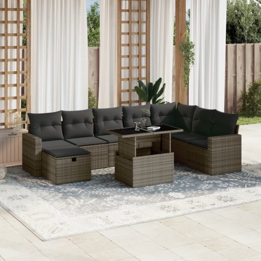 9-dijelni set vrtnih sofa od poliratana s jastucima sivi
