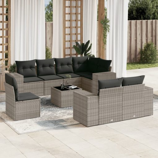 9-dijelni set vrtnih sofa od poliratana s jastucima sivi