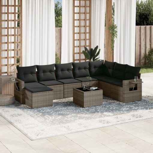9-dijelni set vrtnih sofa od poliratana s jastucima sivi