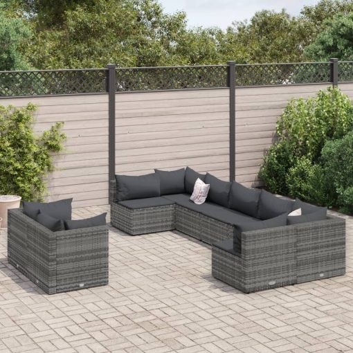 9-dijelni set vrtnih sofa od poliratana s jastucima sivi