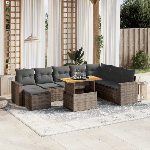 9-dijelni set vrtnih sofa od poliratana s jastucima sivi
