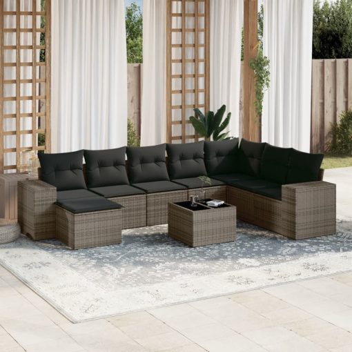 9-dijelni set vrtnih sofa od poliratana s jastucima sivi