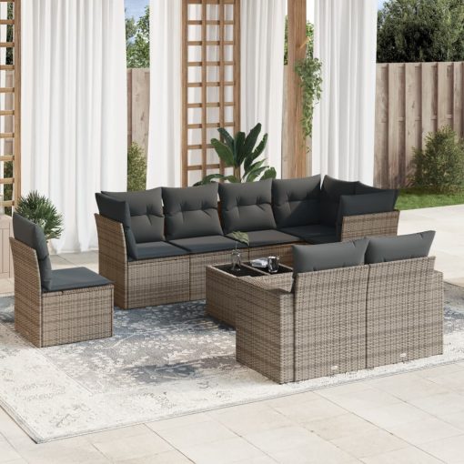 9-dijelni set vrtnih sofa od poliratana s jastucima sivi