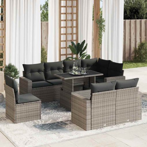 9-dijelni set vrtnih sofa od poliratana s jastucima sivi