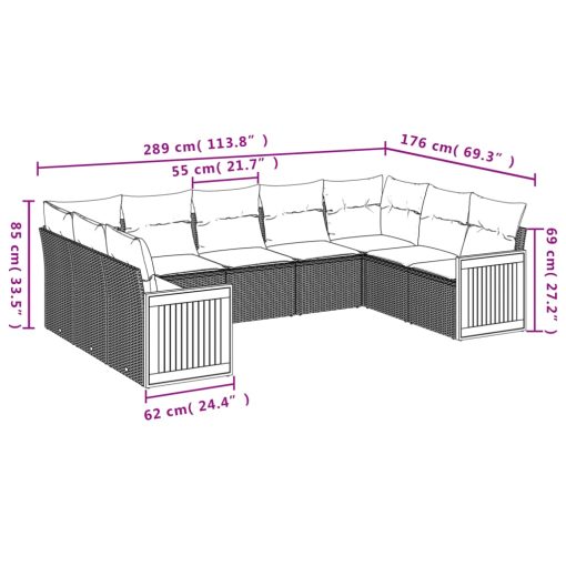 9-dijelni set vrtnih sofa od poliratana s jastucima sivi