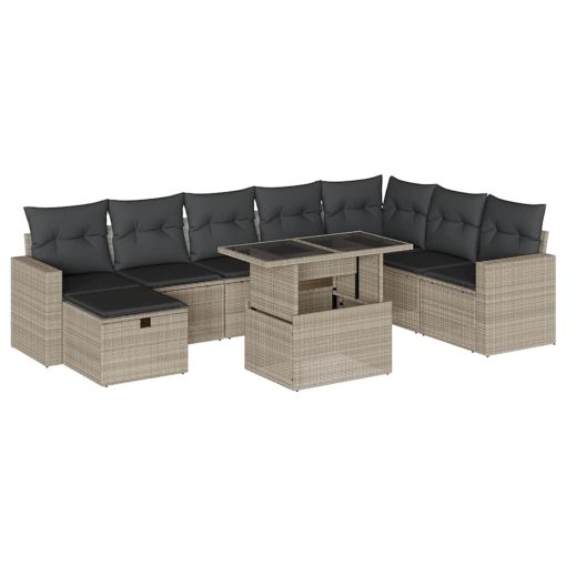 9-dijelni set vrtnih sofa od poliratana s jastucima svjetlosivi