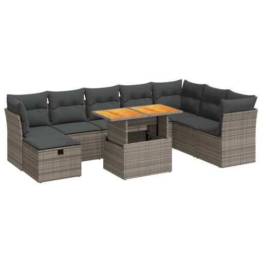 9-dijelni set vrtnih sofa poliratan i bagrem s jastucima sivi