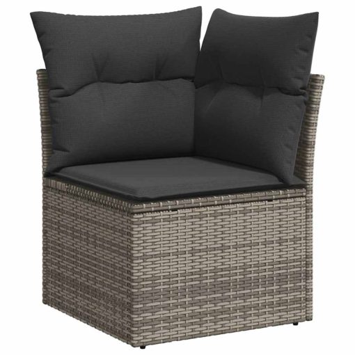 9-dijelni set vrtnih sofa poliratan i bagrem s jastucima sivi
