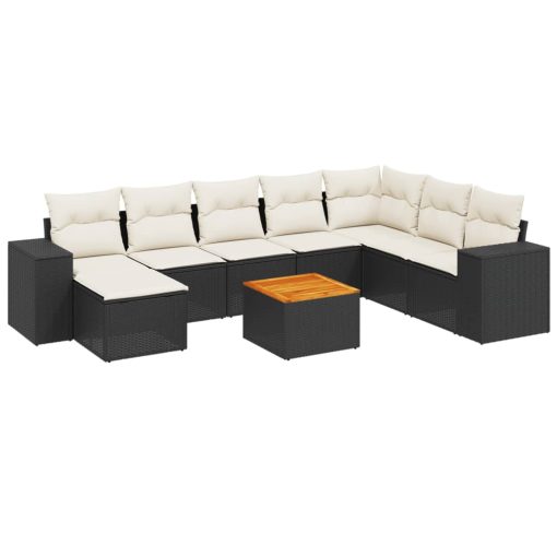 9-dijelni set vrtnih sofa s jastucima crni od poliratana