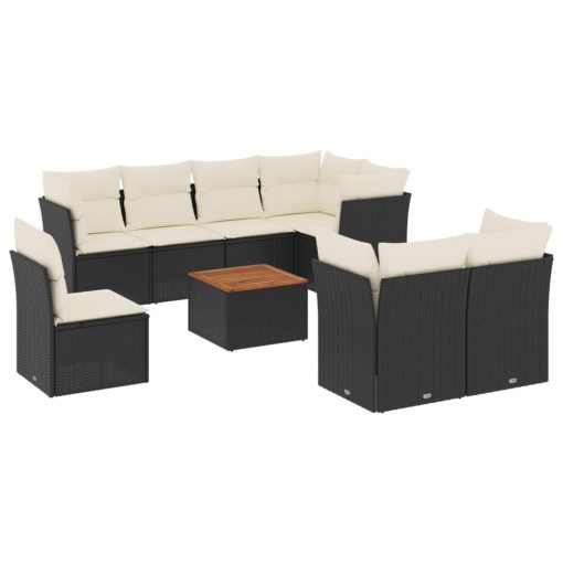 9-dijelni set vrtnih sofa s jastucima crni od poliratana