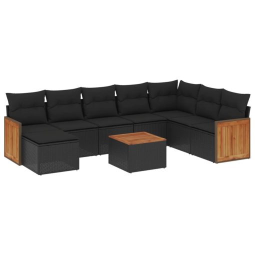 9-dijelni set vrtnih sofa s jastucima crni od poliratana
