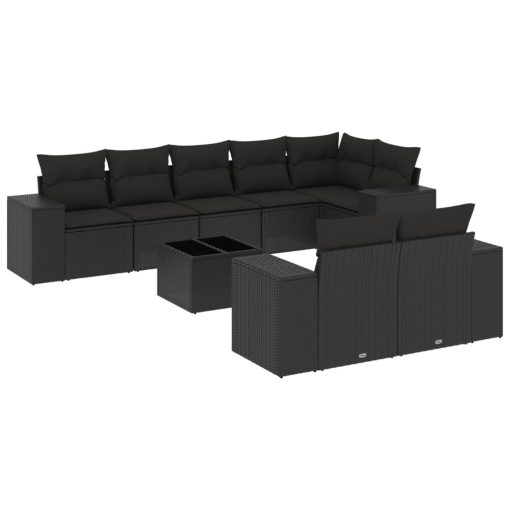 9-dijelni set vrtnih sofa s jastucima crni od poliratana