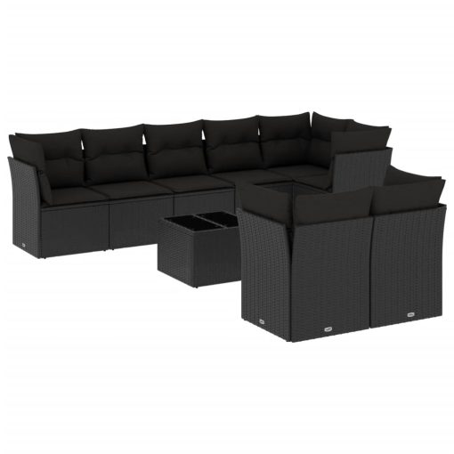 9-dijelni set vrtnih sofa s jastucima crni od poliratana