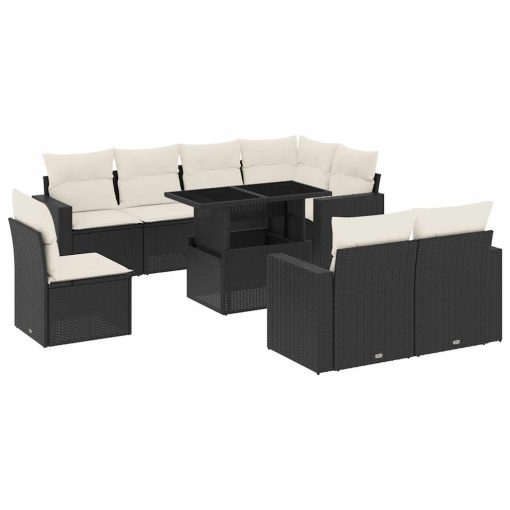 9-dijelni set vrtnih sofa s jastucima crni od poliratana