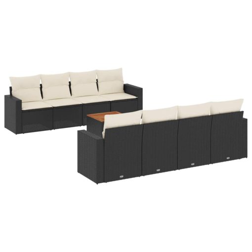 9-dijelni set vrtnih sofa s jastucima crni od poliratana