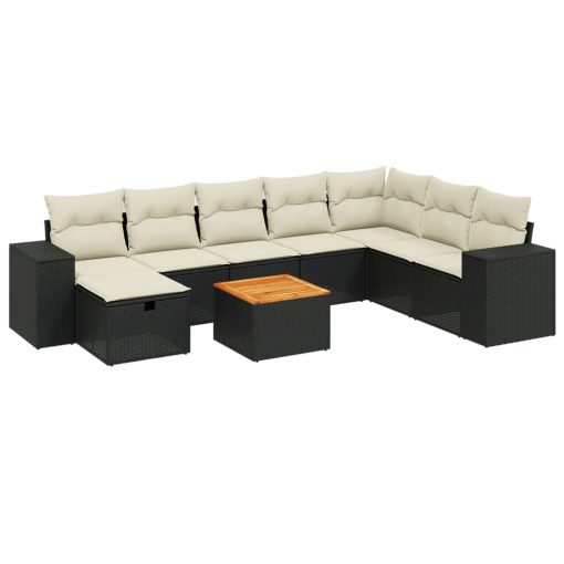 9-dijelni set vrtnih sofa s jastucima crni od poliratana