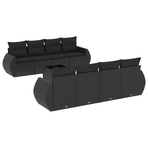9-dijelni set vrtnih sofa s jastucima crni od poliratana