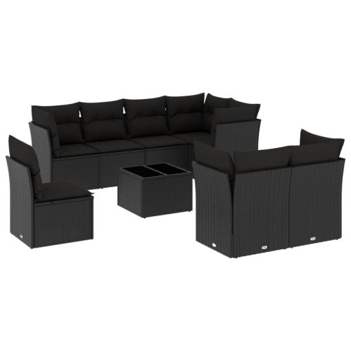 9-dijelni set vrtnih sofa s jastucima crni od poliratana