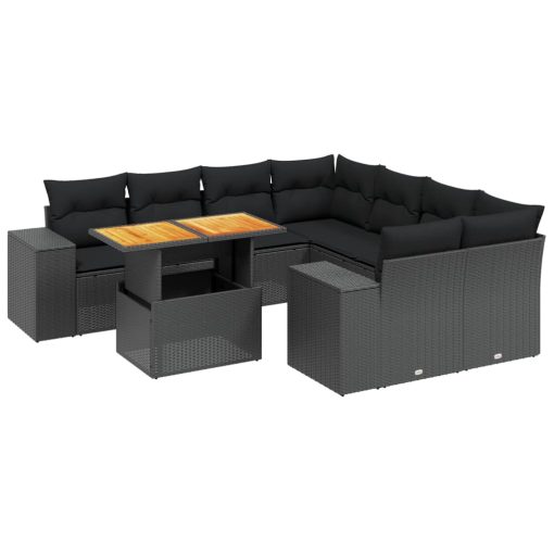 9-dijelni set vrtnih sofa s jastucima crni od poliratana