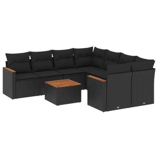 9-dijelni set vrtnih sofa s jastucima crni od poliratana