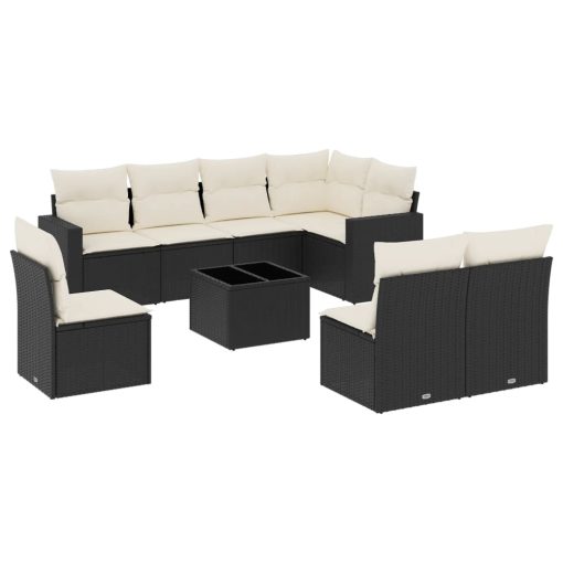 9-dijelni set vrtnih sofa s jastucima crni od poliratana