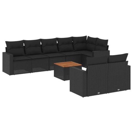9-dijelni set vrtnih sofa s jastucima crni od poliratana