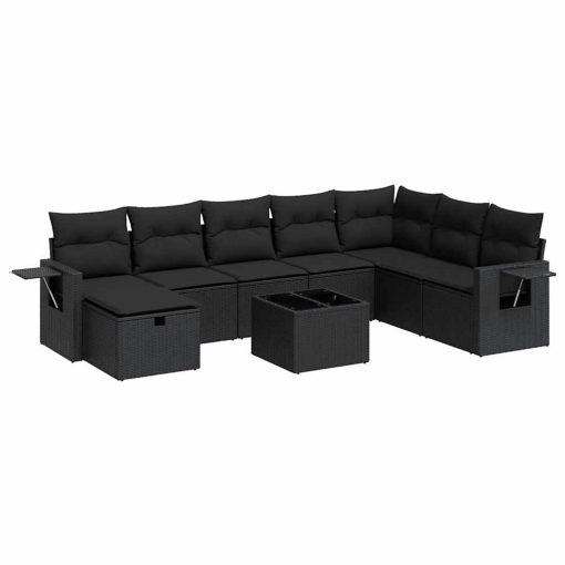 9-dijelni set vrtnih sofa s jastucima crni od poliratana