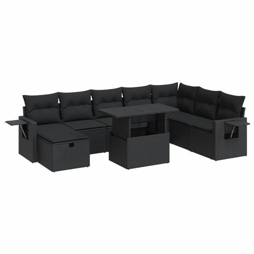 9-dijelni set vrtnih sofa s jastucima crni od poliratana