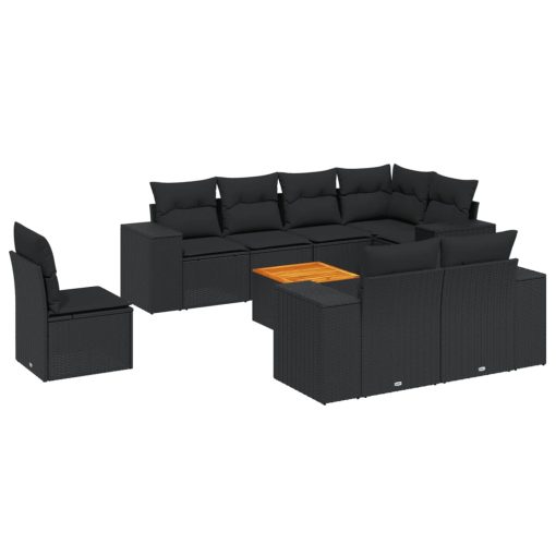 9-dijelni set vrtnih sofa s jastucima crni od poliratana