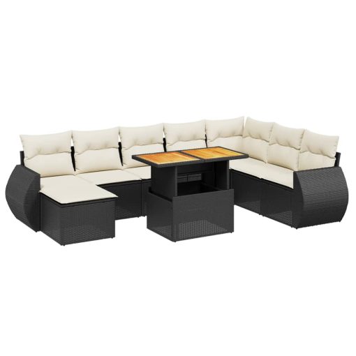 9-dijelni set vrtnih sofa s jastucima crni od poliratana