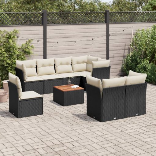 9-dijelni set vrtnih sofa s jastucima crni od poliratana